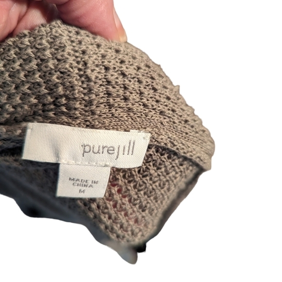 Pure Jill linen blend lightweight open front long cardigan greize neutral sz M - Picture 3 of 8